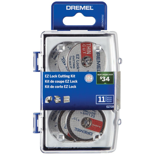 Dremel EZ728-01 EZ Lock - Juego de accesorios de discos de corte para herramientas rotativas de plástico, metal y cortes finos, juego de accesorios surtidos de 11 piezas