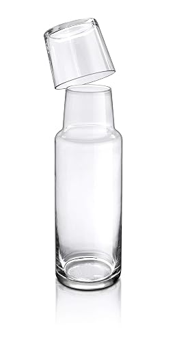 Borgonovo | Olimpia Juego de Botella y Vaso de Vidrio Polka para Mesa de Noche 1 l | Botellas de vidrio | Jarra de Vidrio | Jarra y Vaso | Para agua, jugo, leche, limonada.