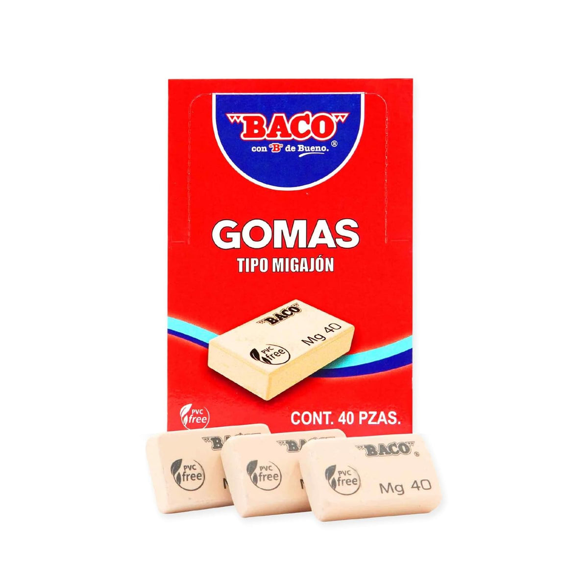 Baco | Goma Migajón MG-40 - Caja con 40 Gomas de Borrar, No Tóxico Libre de PVC, Evita Rupturas y Maltratos (40 Gomas)