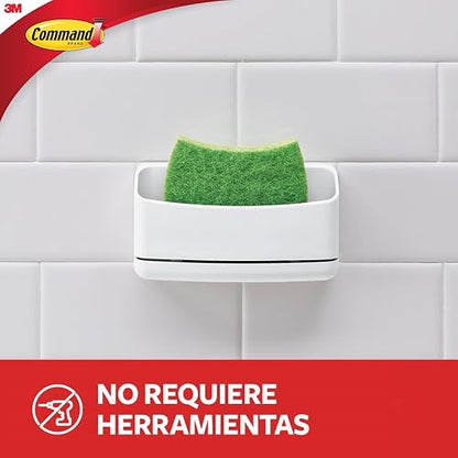 COMMAND 3M Sujeta Esponja de Cocina con Adhesivo Color Blanco 1 pieza | Organiza sin dañar superficies, No deja residuos, No requiere herramientas, Incluye esponja Scotch-Brite, Uso interior