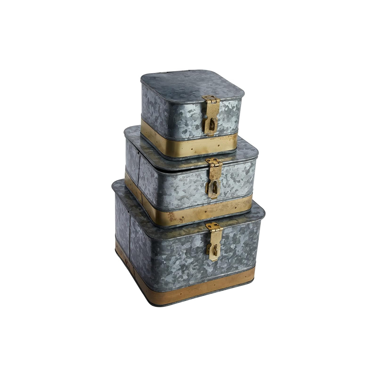 Creative Co-Op Cajas decorativas de metal con tapas, plata y oro, juego de 3