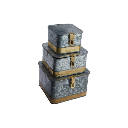 Creative Co-Op Cajas decorativas de metal con tapas, plata y oro, juego de 3