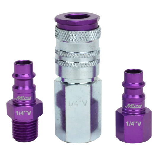 Milton S-303VKIT HIGHFLOWPRO - Juego de acopladores y enchufes estilo V 1/4 NPT morado - 3 piezas