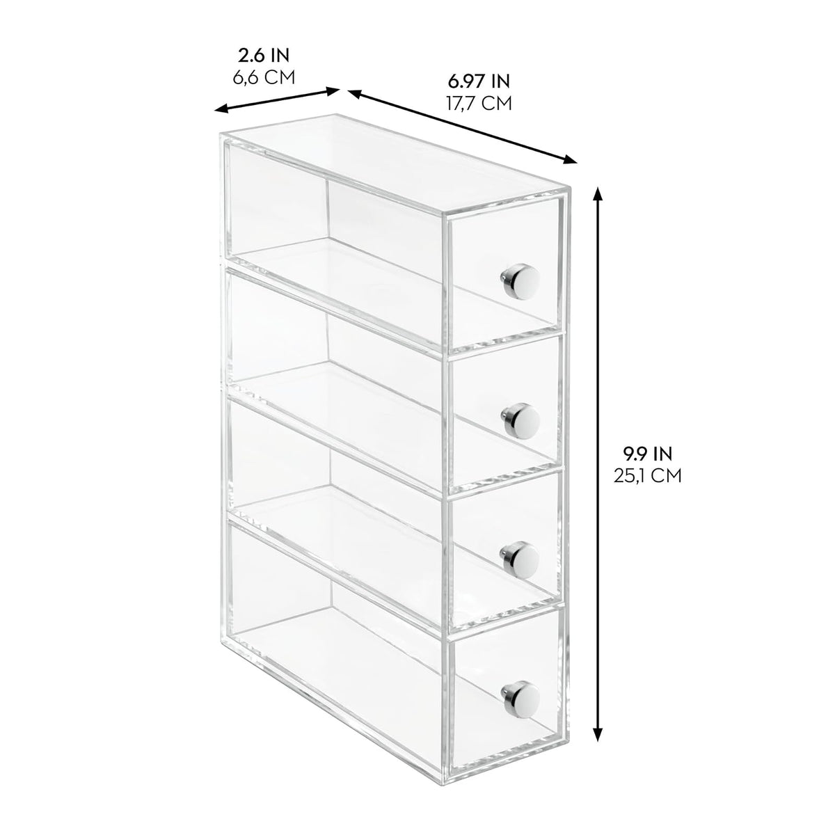 InterDesign Drawers Caja con compartimentos | Caja de maquillaje con 4 cajones | Organizador de maquillaje o artículos de oficina | Plástico transparente