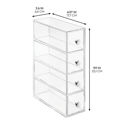 InterDesign Drawers Caja con compartimentos | Caja de maquillaje con 4 cajones | Organizador de maquillaje o artículos de oficina | Plástico transparente
