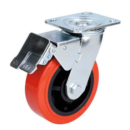 Surtek RR15B Rodaja de poliuretano rojo giratoria con freno 6"