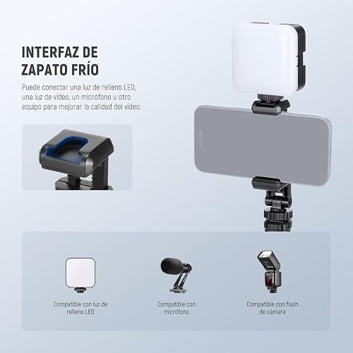 NEEWER Soporte de Trípode para Teléfono con Rosca 1/4" y Zapata Fría, 2.36"-3.54"/6-9cm 360° Giratorio Cámara Abrazadera Teléfono para iPhone 15 14 13 12 11 Pro MAX X XR Samsung S24 Ultra, SP-10