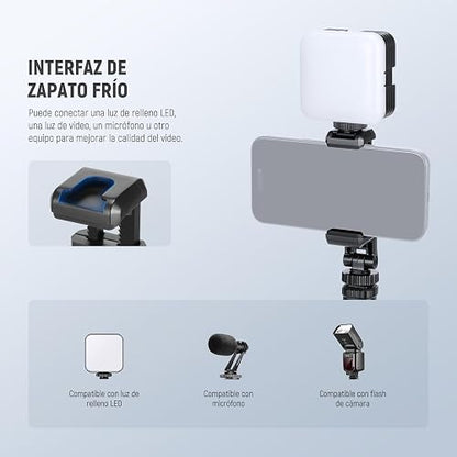 NEEWER Soporte de Trípode para Teléfono con Rosca 1/4" y Zapata Fría, 2.36"-3.54"/6-9cm 360° Giratorio Cámara Abrazadera Teléfono para iPhone 15 14 13 12 11 Pro MAX X XR Samsung S24 Ultra, SP-10