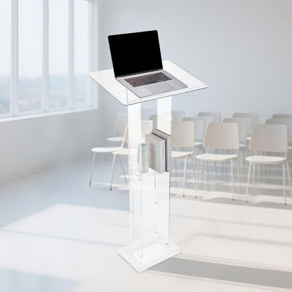 VEVOR Soporte de Podio de Acrílico Altura de 126,5 cm Atril de Pie Portátil con Superficie de Lectura 60 x 40 cm, Estante de Almacenamiento para Aulas, Bodas, Conferencias, Discursos, Conciertos