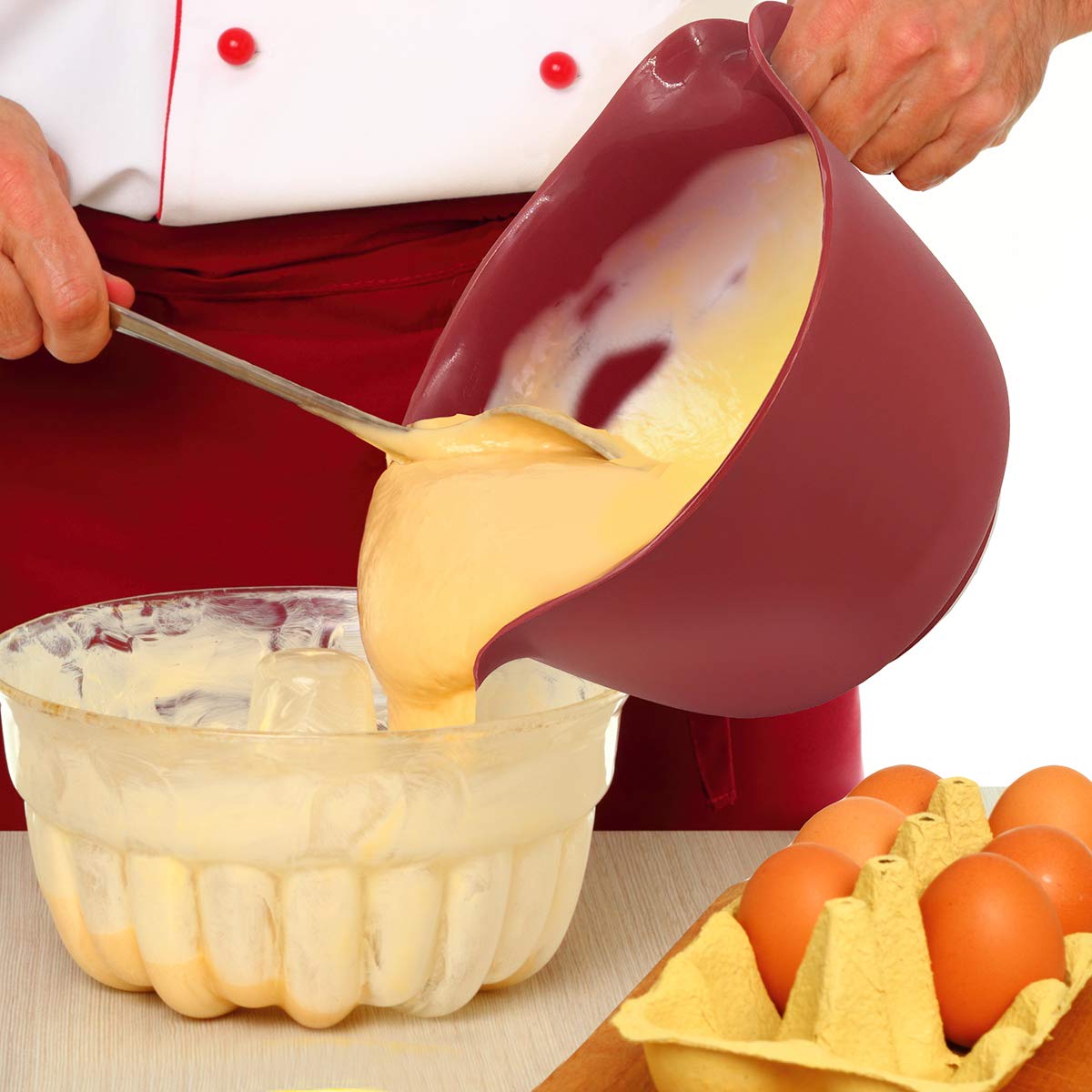 GLAD - tazón para mezclar con asa, 3 cuartos de galón, plástico resistente con boquilla de vertido y base antideslizante, apto para lavaplatos para cocinar y hornear, color rojo