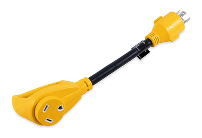 Camco 55382 Adaptador de generador PowerGrip estándar Hembra de 30 amperios de Bloqueo de 4 Puntas Macho / 30 amperios