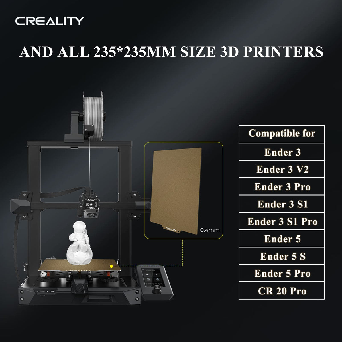 Unido Creality - Placa PEI Dorada Oficial para Creality Ender 3/3 Pro/3 V2/3 S1/3 S1 Pro/3 Neo/3 V2 Neo/5/5 Pro Impresoras 3D 235 x 235 mm