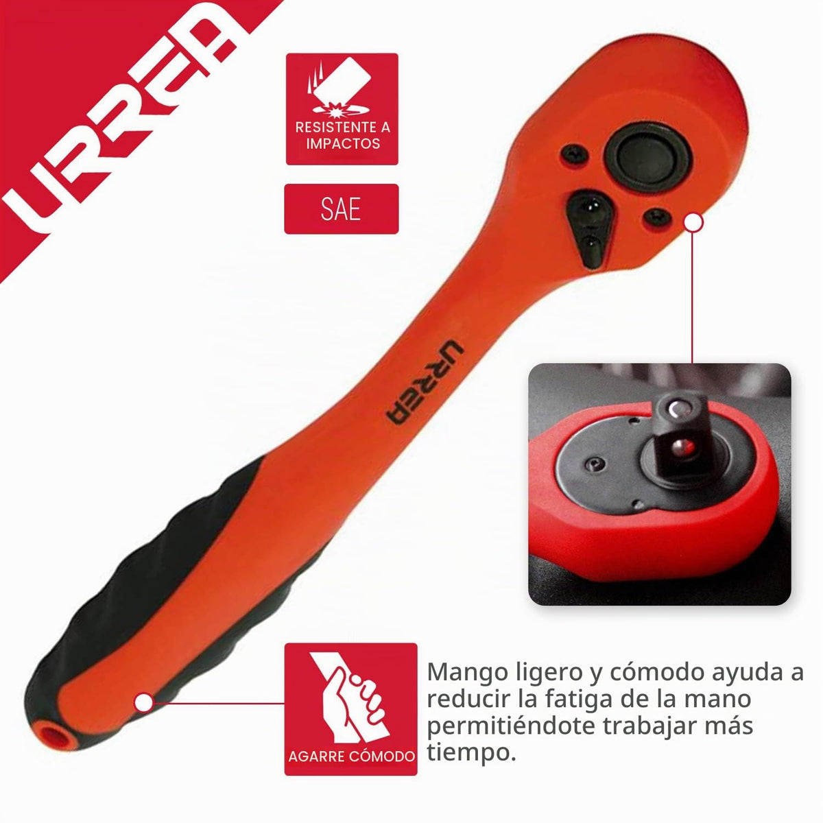 Urrea 5249G Matraca reversible acodada para dado cuadro de 3/8", Quick Release