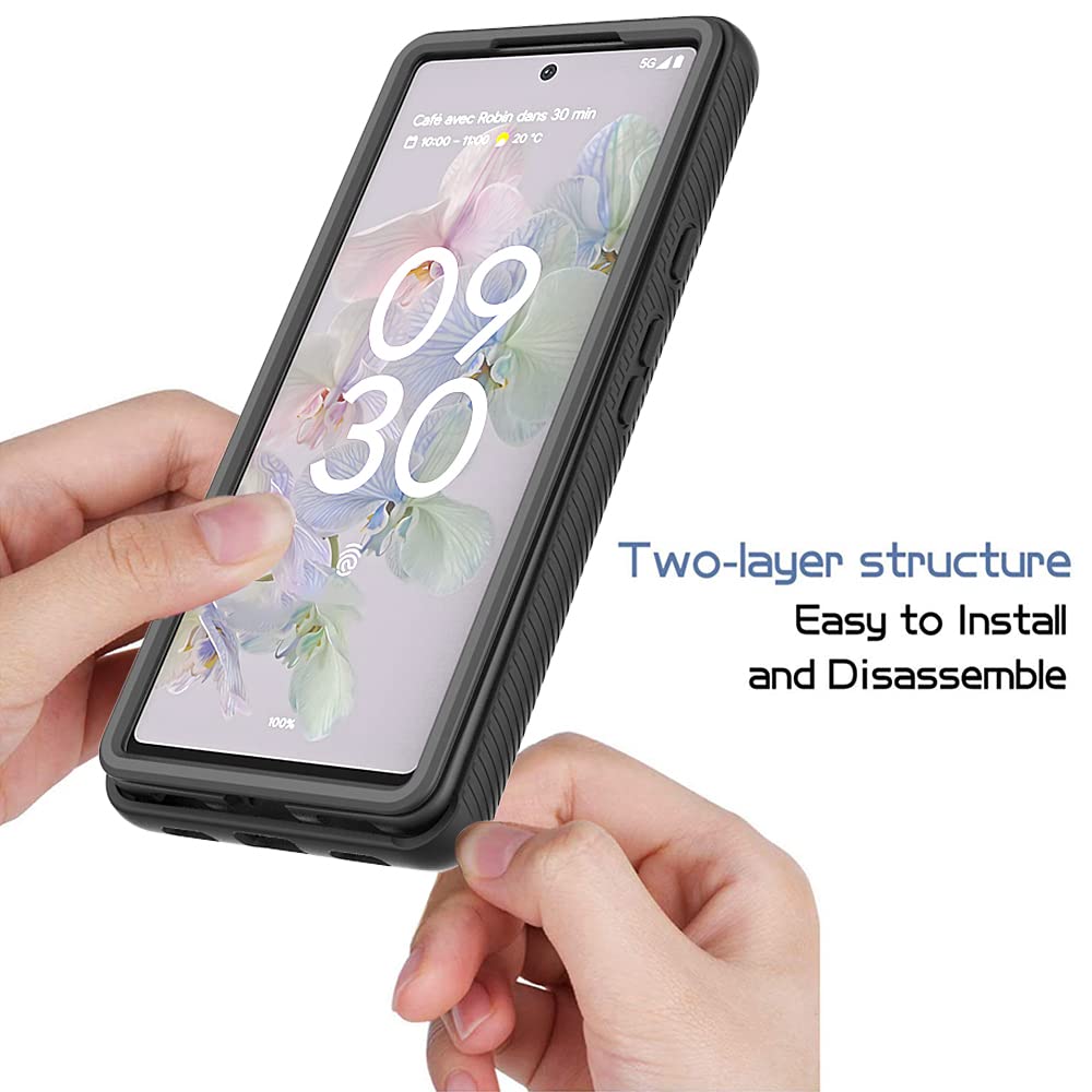 BestAlice para Google Pixel 6A Funda Case + 2 pcs Protector de Pantalla de Cristal Templado Mica, Rudo Uso Duro Transparente + Suave TPU Bumper Carcasa, Negro