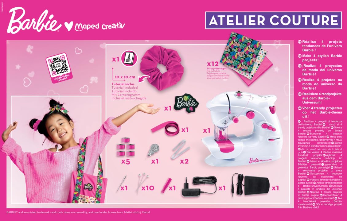Maped - Manualidades Infantiles - Taller de Costura de Barbie - Colección Creativ - Para Realizar 4 Proyectos de Moda - Incluye Máquina de Coser y Materiales Necesarios