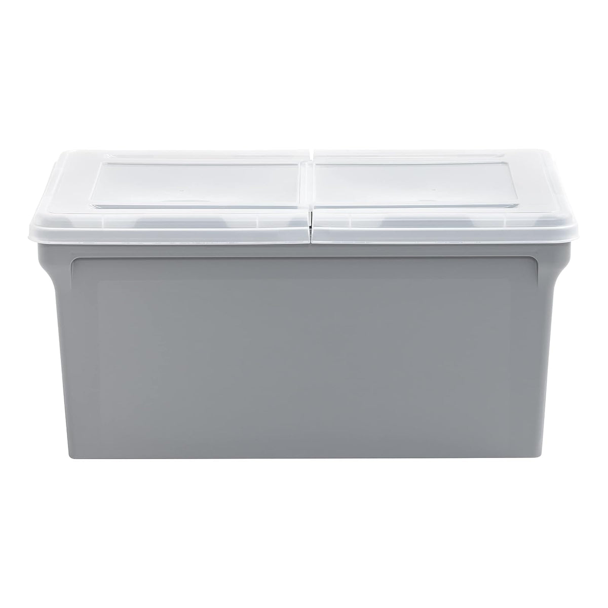 IRIS USA 42 L Caja de Archivos Plástica con Tapa de Bisagra para Archivos Carta/Legal, 4 Paquete, Bin Organizador Libre de BPA, Apilable y Anidable, Gris/Translúcido