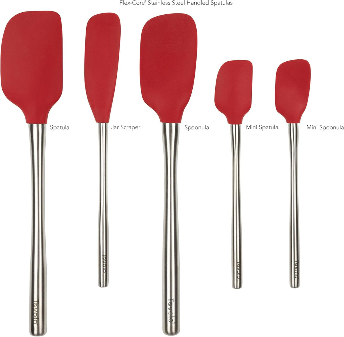 Tovolo Flex-Core - Espátula de acero inoxidable con mango juego de 5 para preparación de comidas, cocinar, hornear y más