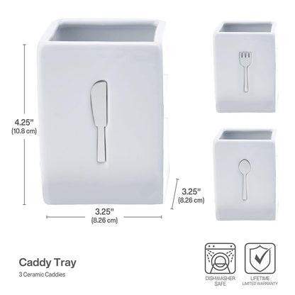 Towle Living 3-Piece Ceramic Caddy with Wood Tray