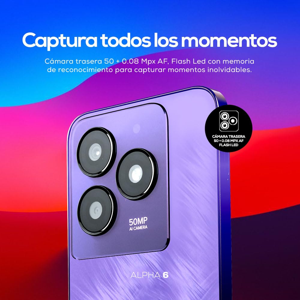 Lanix Alpha 6 Morado + XPocket, Smartphone, 6.67" HD+, 256GB, 8GB RAM, UNISOC T606, Android 15, 50MP, 5000mAh