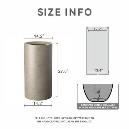 Kante - Maceta cilíndrica de 27.8 Pulgadas de Alto, macetas Redondas Grandes con Orificio de Drenaje, Fabricadas con hormigón, adecuadas para Plantas de Interior y Exterior, decoración del hogar,