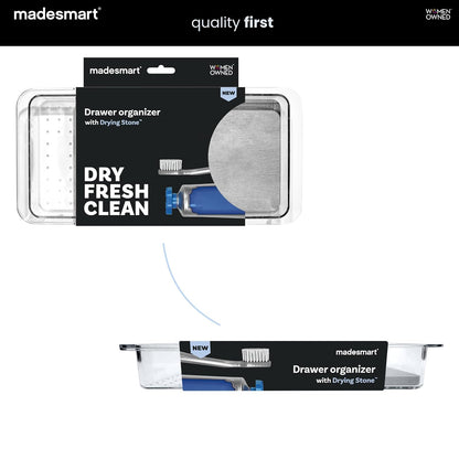 madesmart Organizador de cajones con Bandeja Dental con Piedra de Secado, Organizador de plástico Transparente para Cepillo para Polvo de Dientes, Hilo Dental, Hilo Dental para Agua, Enjuague bucal