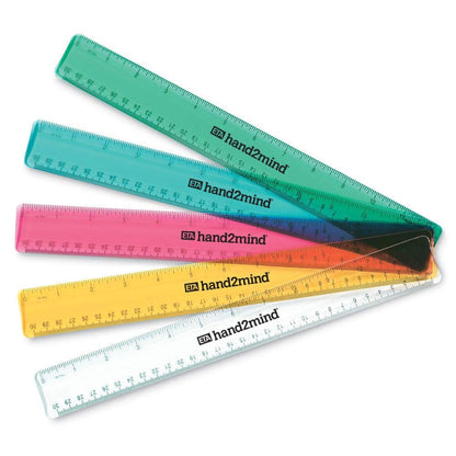 hand2mind Reglas de plástico Safe-T multicolor, transparente, semiflexible de 30,5 cm (paquete de 10)