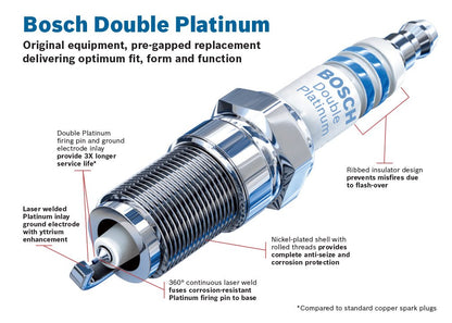 Bosch 8114 OE - Bujía de Doble Platino de Alambre Fino, Paquete de 4 | Sustituye a 2467. Reemplazo de grado OE.