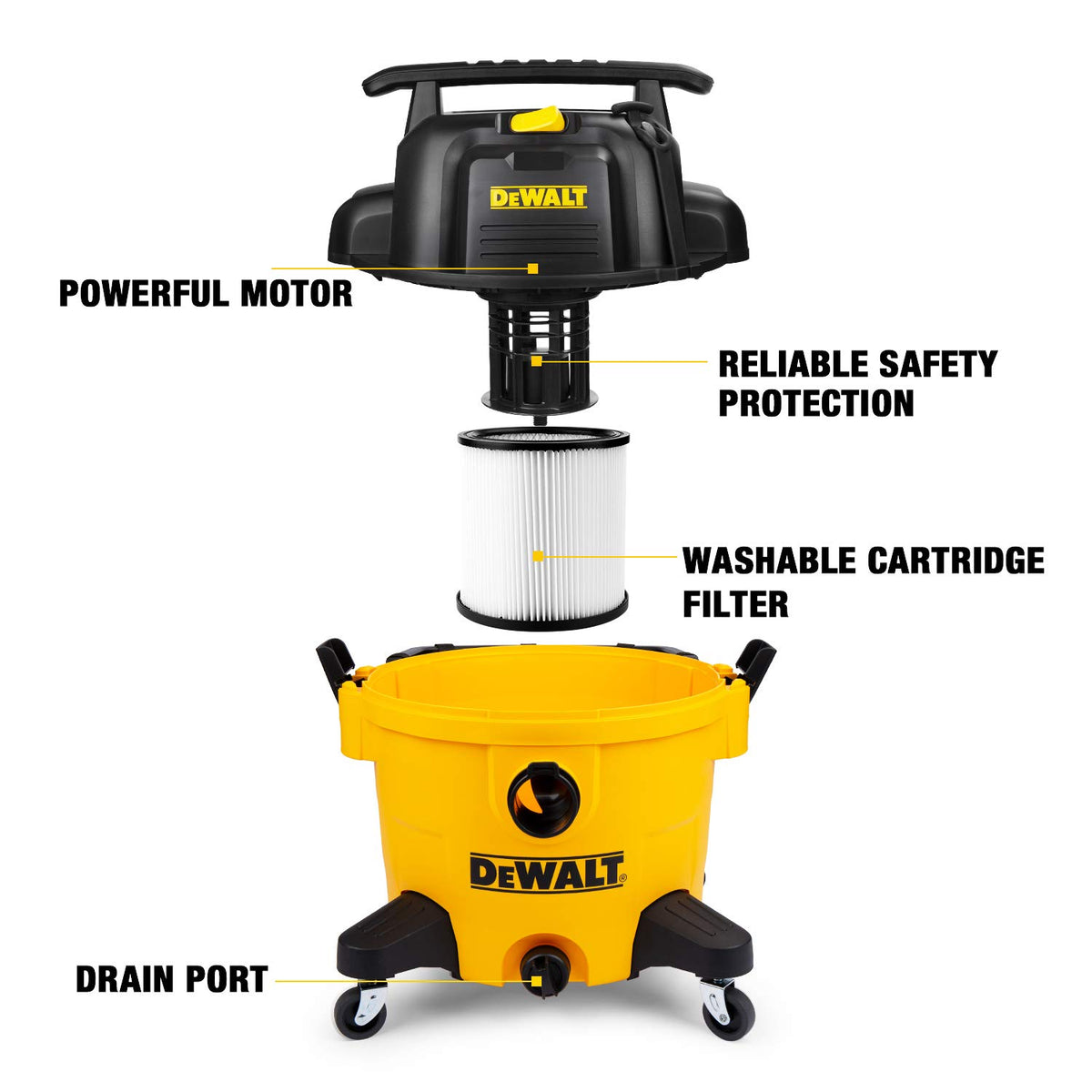 DEWALT DXV09PA - Aspiradora de Tienda Resistente con Accesorios, 5 Picos HP, con función de soplador, 9 galones