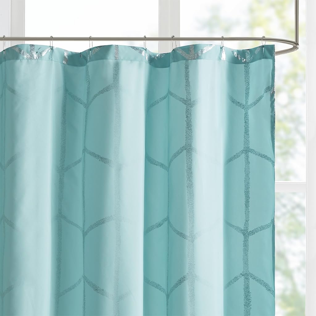 Cortina de Ducha con diseño Inteligente Raina Estampada, geométrica, Lavable a máquina, Moderna decoración de baño para el hogar, 72 x 72 Pulgadas, Color Azul