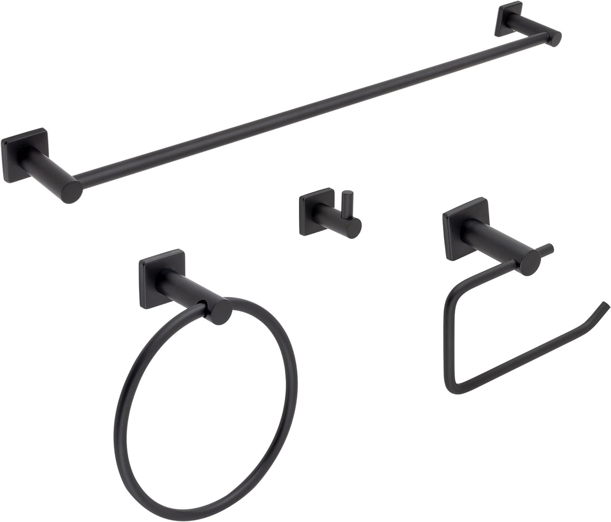 Urrea 1002CL.2 Juego de Accesorios para Baño de 4 Piezas, Acabado Negro, Toallero de Barra Grande, Toallero de Argolla, Portarollo, Gancho
