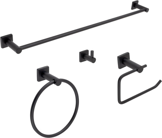Urrea 1002CL.2 Juego de Accesorios para Baño de 4 Piezas, Acabado Negro, Toallero de Barra Grande, Toallero de Argolla, Portarollo, Gancho