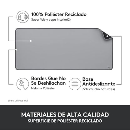 Logitech Mouse Pad Studio Series XL, Multifunción, Mouse Pad Extendido, Protector de Escritorio de Oficina, Base Antideslizante, Resiste a Salpicaduras - Gris