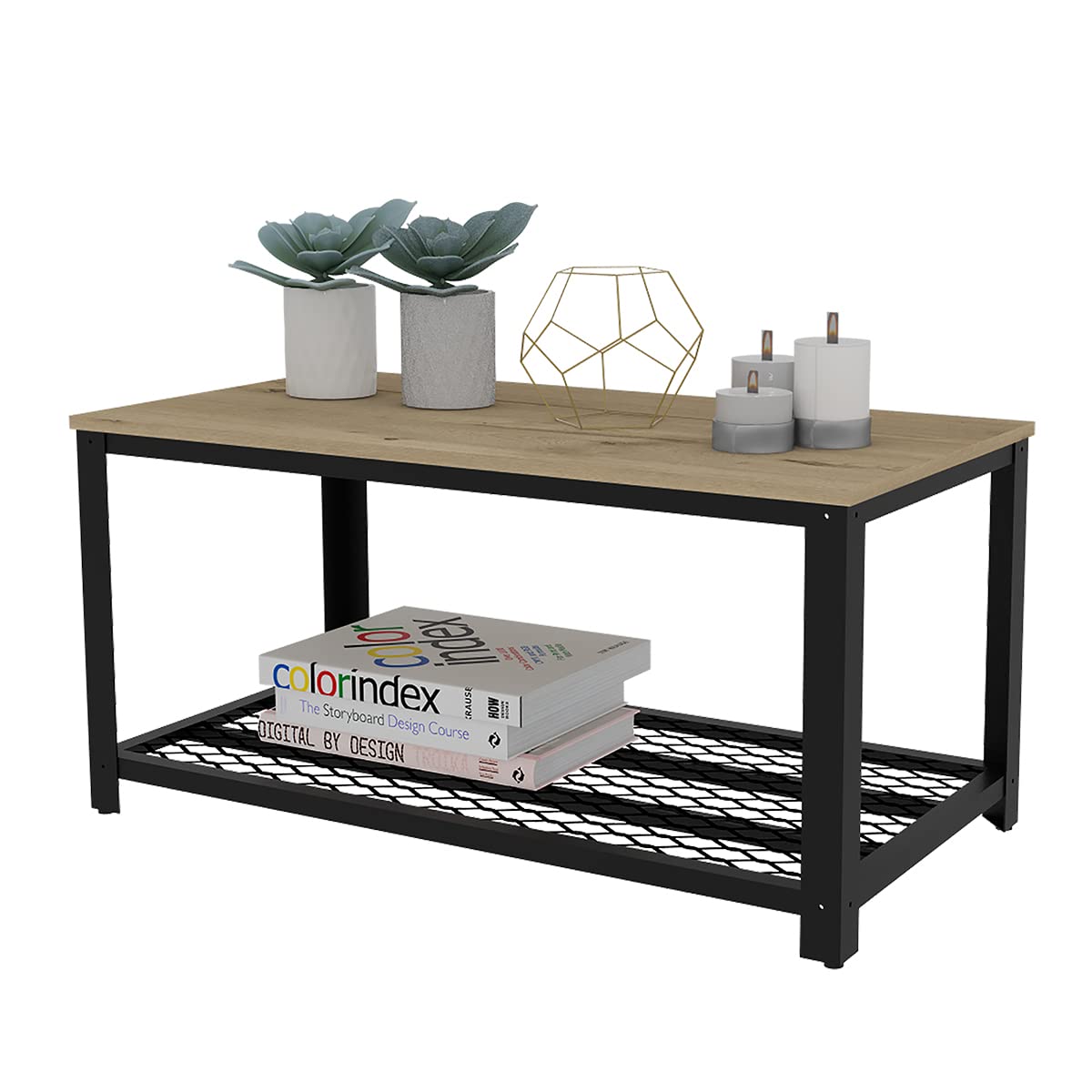 Deco Home KLIK Mesa de Centro ferrato armable, Color Duna, Dimensiones 95 Largo X 49 Ancho X 46 Alto cm, Estilo contemporáneo, con Rejilla Inferior y Estructura metálica