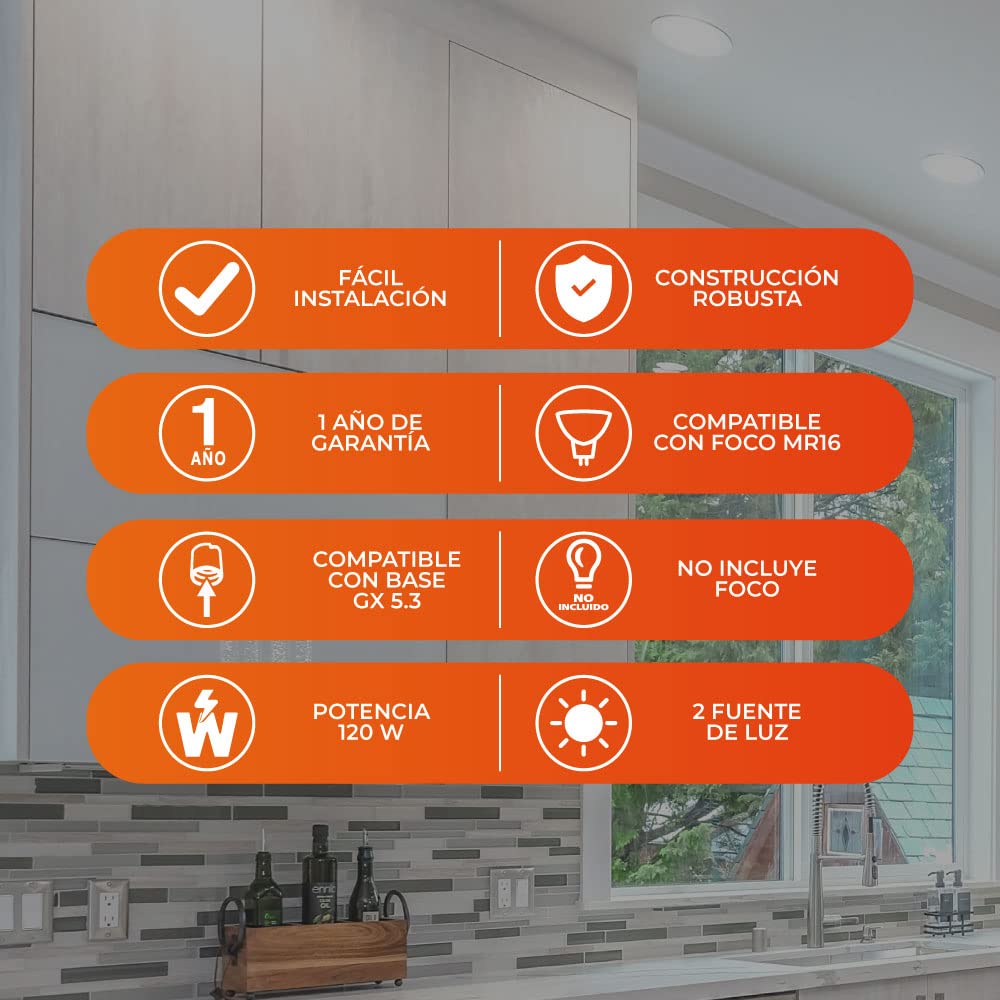 Tecnolite Lámpara Downlight Empotrable Dirigible, Potencia Máx. 120 W, 2 Bases GX5.3/GU10, No incluye focos