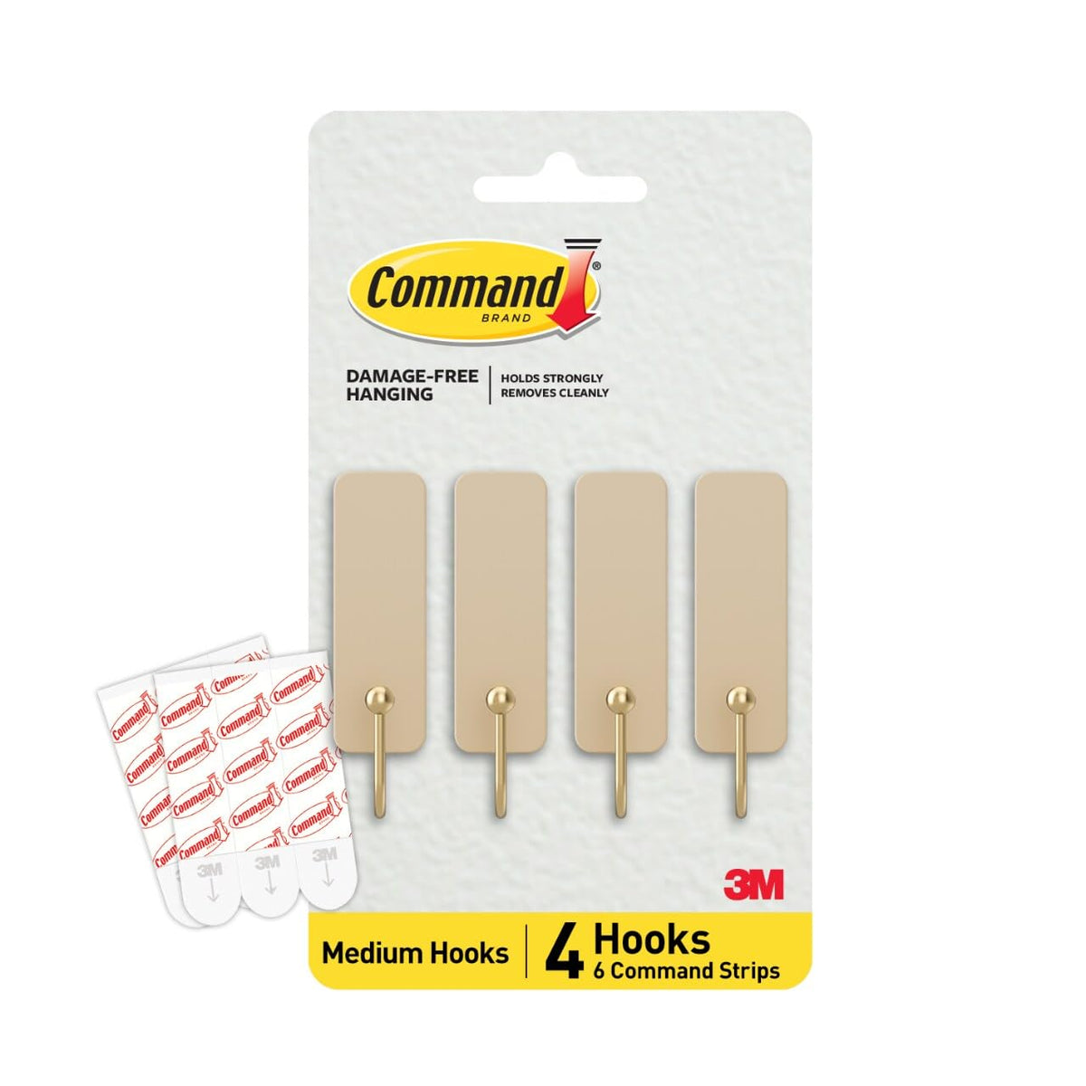 Command - Gancho de alambre mediano, con leche, 4 ganchos, 6 tiras - Café con leche