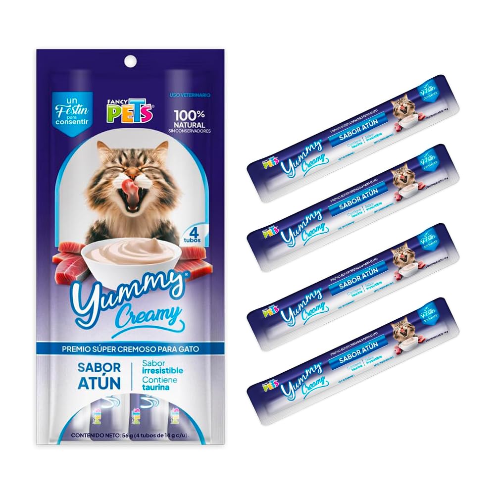 Fancy Pets Yummy Creamy Premio Cremoso Lamible para Gato Surtido 12 Tubos (4 Atún, 4 Salmón, 4 Camarón)