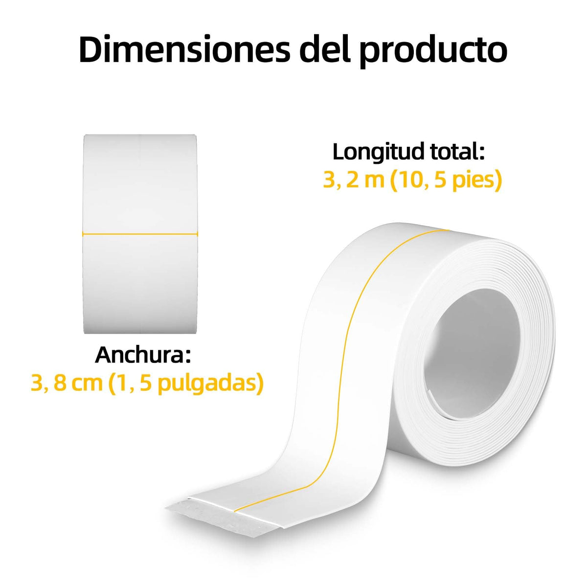 Cinta Selladora Autoadhesiva Blanca 3.8cmx3.2M, Impermeable | Banda Flexible Para Cubrir Juntas Y Bordes, Ayuda A Mantener Superficies Limpias En Diferentes Espacios Del Hogar