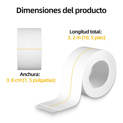 Cinta Selladora Autoadhesiva Blanca 3.8cmx3.2M, Impermeable | Banda Flexible Para Cubrir Juntas Y Bordes, Ayuda A Mantener Superficies Limpias En Diferentes Espacios Del Hogar