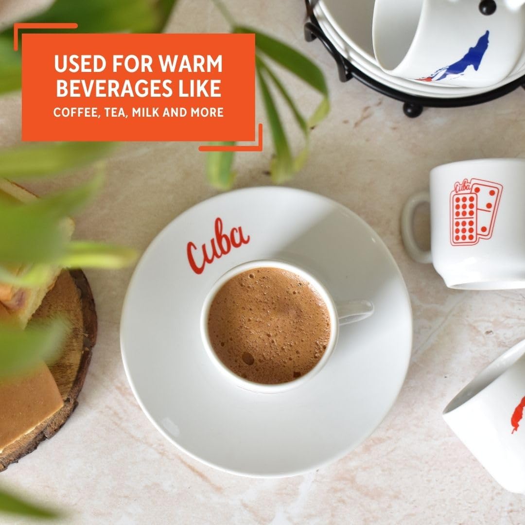IMUSA Juego de 8 tazas de expreso de Cuba con platillos y estante de 1.5 oz