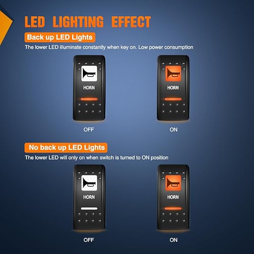 Nilight Interruptor Bocina UTV 5 Pines SPST | Momentáneo On Off, Retroiluminado Naranja, 12V 24V, Compatible Polaris RZR