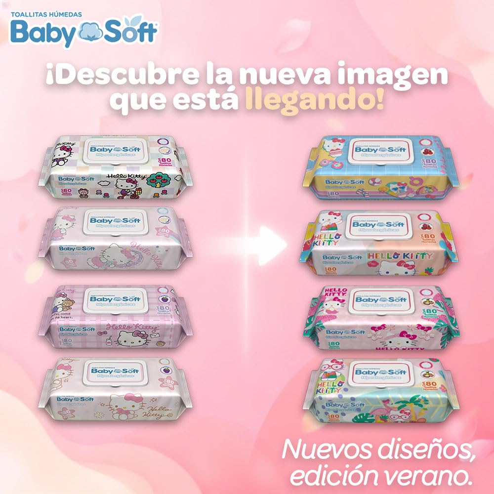 Toallitas Húmedas Baby Soft, Aroma Lavanda/Aroma Tropical, Hello Kitty and Friends, Caja con 1,440 piezas (18 Paquetes con 80 Toallitas c/u)