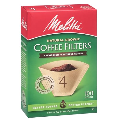 Melitta - Filtros de café de cono #4, café natural sin blanquear, 100 unidades (paquete de 3) 300 filtros totales, el embalaje puede variar