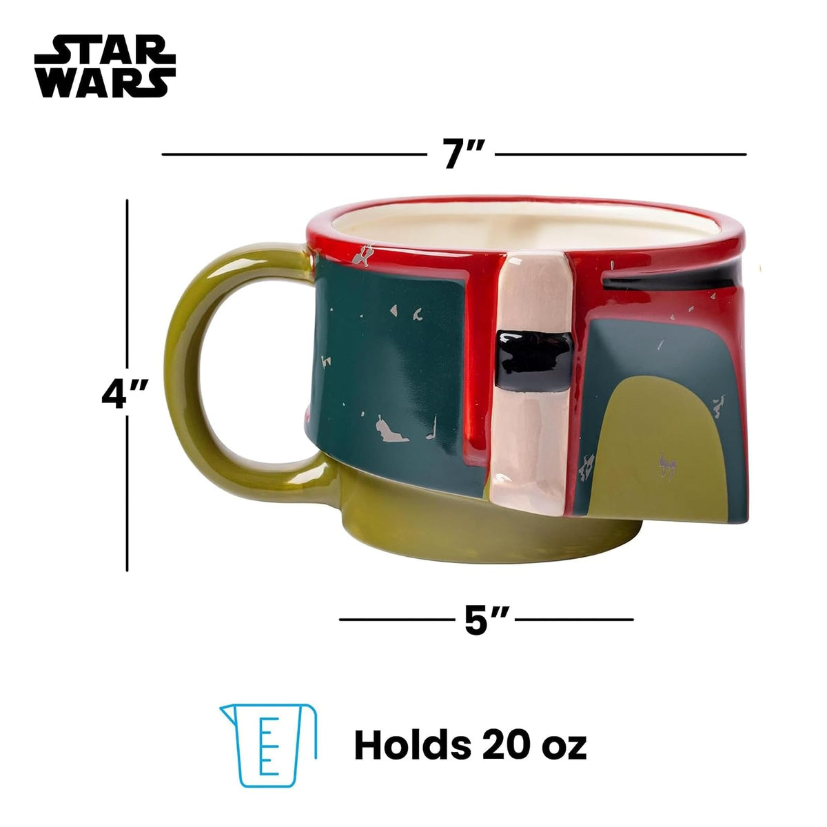 Silver Buffalo Star Wars Boba Fett's - Casco con cicatrices de batalla de cerámica 3D esculpida taza, 20 onzas