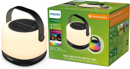 PHILIPS LED solar portátil 3 en 1 ajuste de luz 1 paquete de 1 paquete de blanco brillante (3000 K) y cambio de color 80/20 lúmenes, impermeable y recargable