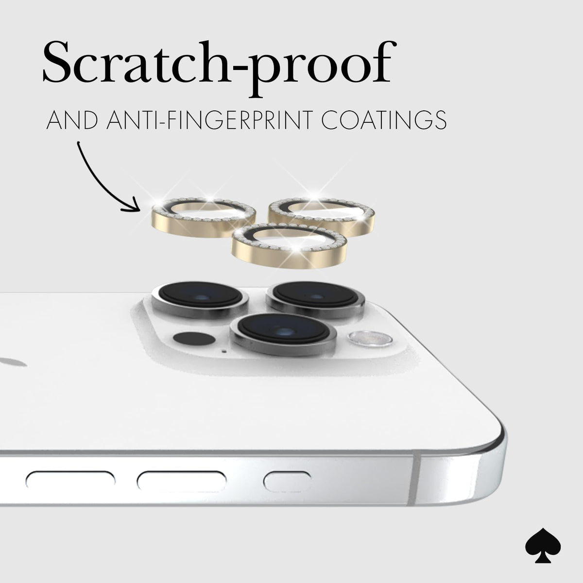Protector de Lente de cámara para iPhone 15 Pro/iPhone 15 Pro MAX con Anillo de Aluminio, Juego en Piedra Dorada