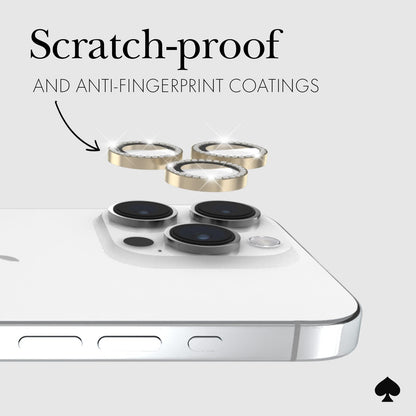 Protector de Lente de cámara para iPhone 15 Pro/iPhone 15 Pro MAX con Anillo de Aluminio, Juego en Piedra Dorada