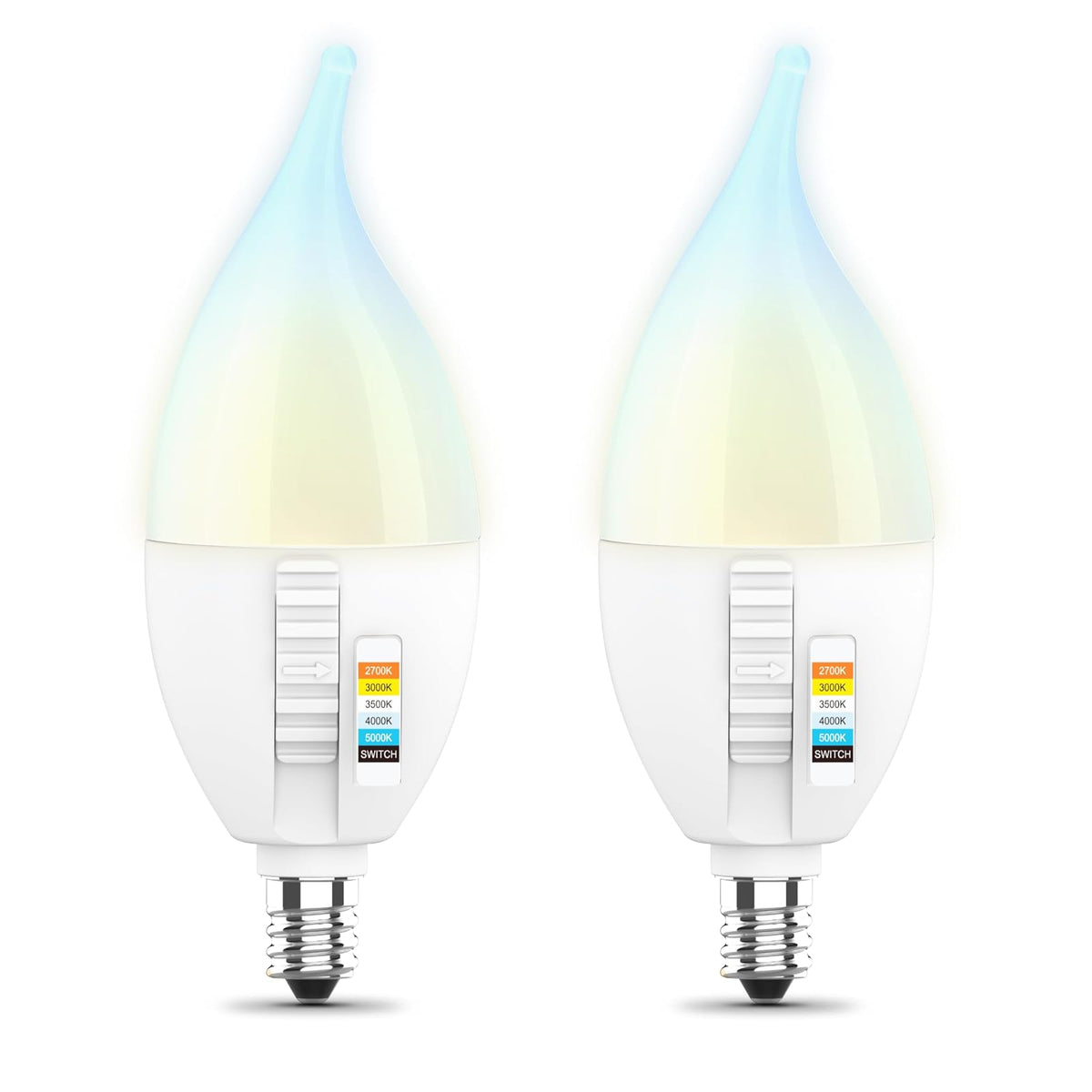 Feit Electric CA10 - foco LED con punta de llama, equivalente a 40 W, regulable, seleccionable en color de 6 vías, 5CCT, base de vela E12, 90 CRI, 450 lúmenes, foco de araña, 22 años de vida, CFF40