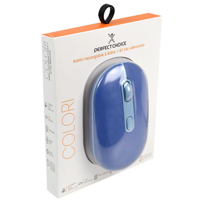PERFECTCHOICE Mouse Recargable 2.4GHz Bluetooth Clic Silencioso Colori (Azul)
