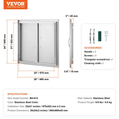 VEVOR - Puerta de acceso para barbacoa, 26 cm de ancho x 24 cm de alto, puerta de acero inoxidable, puerta vertical de pared con asas, para isla de barbacoa, estación de parrilla, gabinete exterior