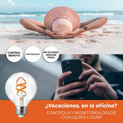 Tecnolite Connect Foco Vintage LED Inteligente G25 WiFi 4.5W - Luz RGB + Cálida, Atenuable, Bombilla Edison Compatible con Alexa, Google Assistant, Atajos de Siri y App móvil